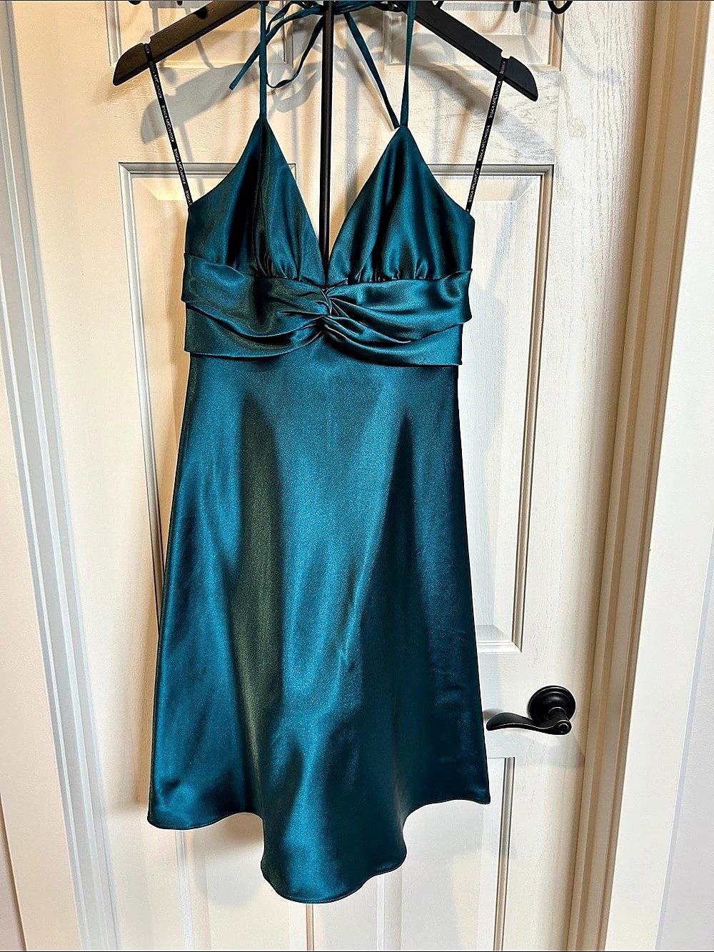 Jessica McClintock Satin-Look Mini Dress in Teal Size 6 Like New